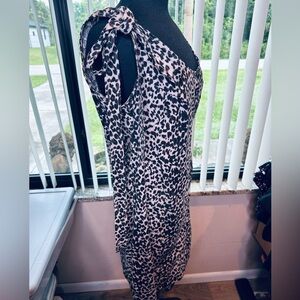 D.F.A New York Beige and Black Leopard Print Dress Linen Blend Size XL
